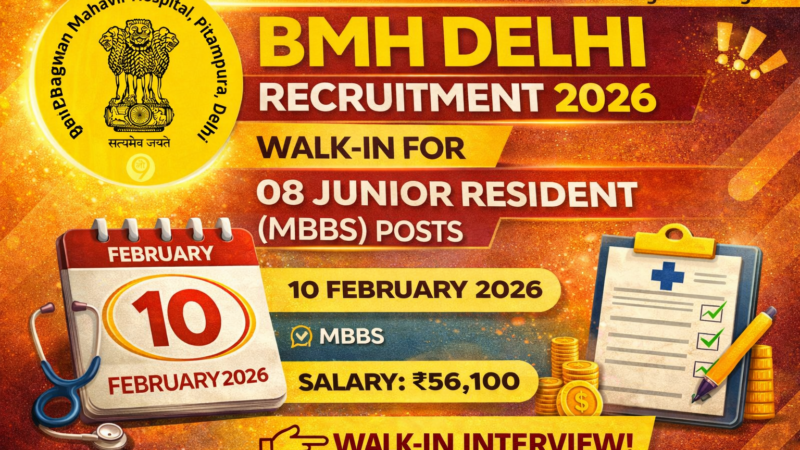 BMH Delhi Recruitment 2026: Walk-in for 08 Junior Resident (MBBS) Posts